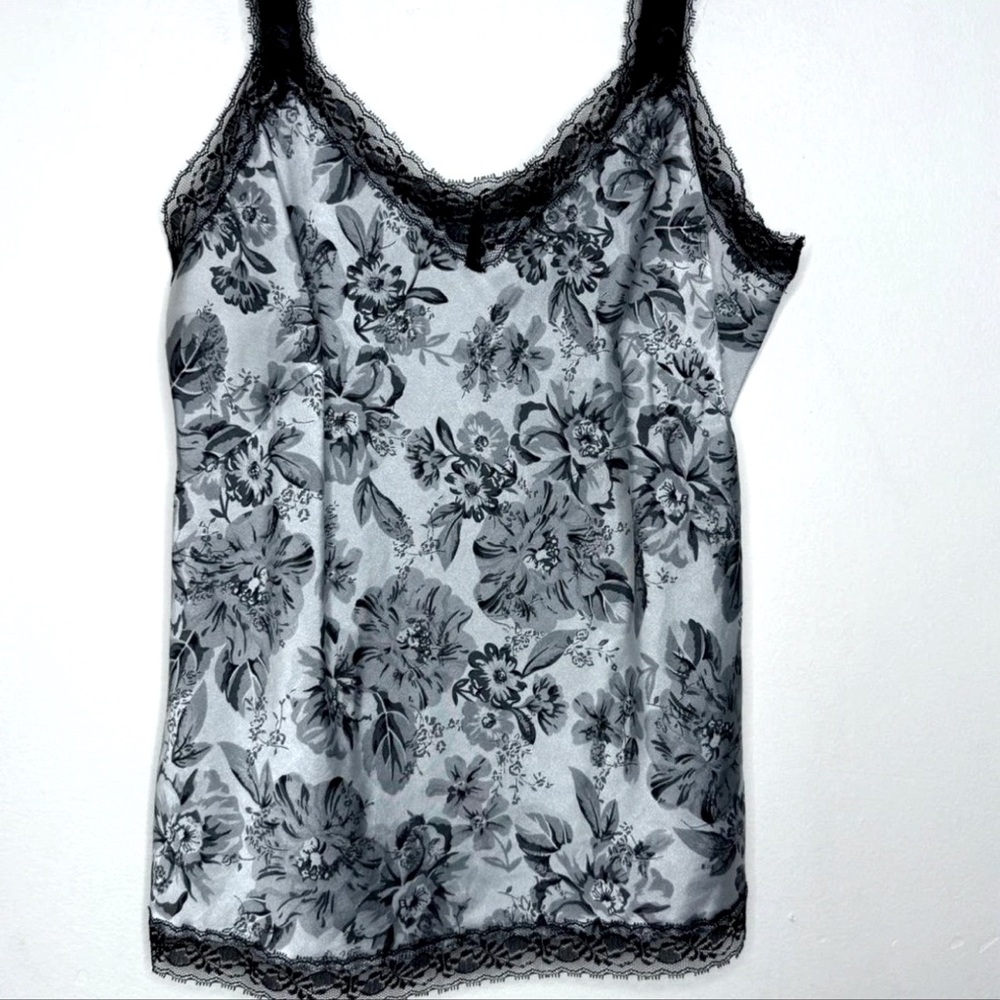 Vintage Nine West Silk Tank Top Sz 6 Dark Floral lace Fairy grunge y2k 90s